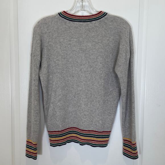 Madewell 100% Cashmere Sweater Rainbow-Trim Sweatshirt Cloud Gray Long Sleeve S - Picture 6 of 6